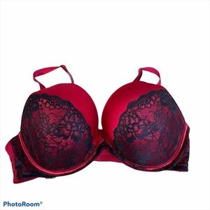 Cacique Red Lace Push Up Bra 44C Removable Straps